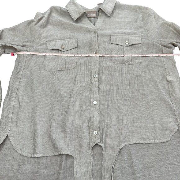 Chico's Shirt Size 2 L Begie Tie Front Button Up Roll Tab Sleeves Lightweight - Picture 8 of 11